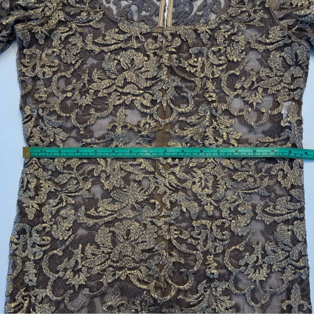 Kay Unger Lace Overlay Metallic Gold Sheath Dress Sheer Party Date Event Sz 4 - Picture 9 of 13